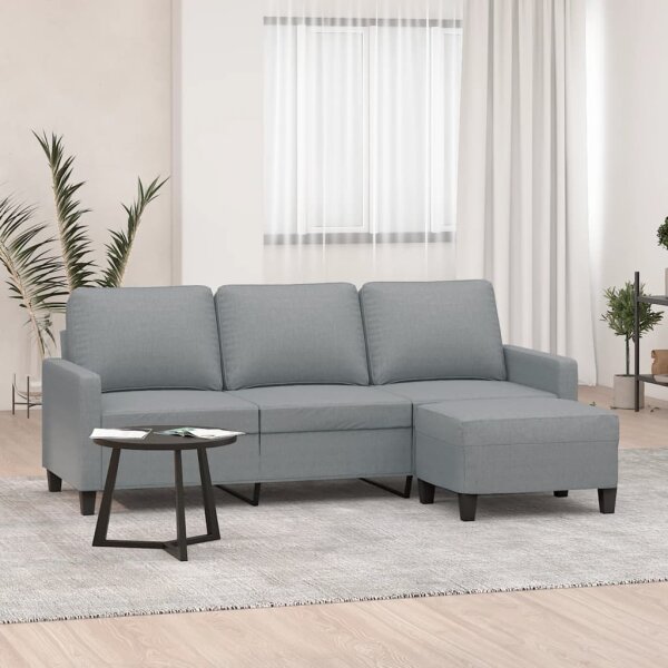 vidaXL 3-Sitzer-Sofa mit Hocker Hellgrau 180 cm Stoff