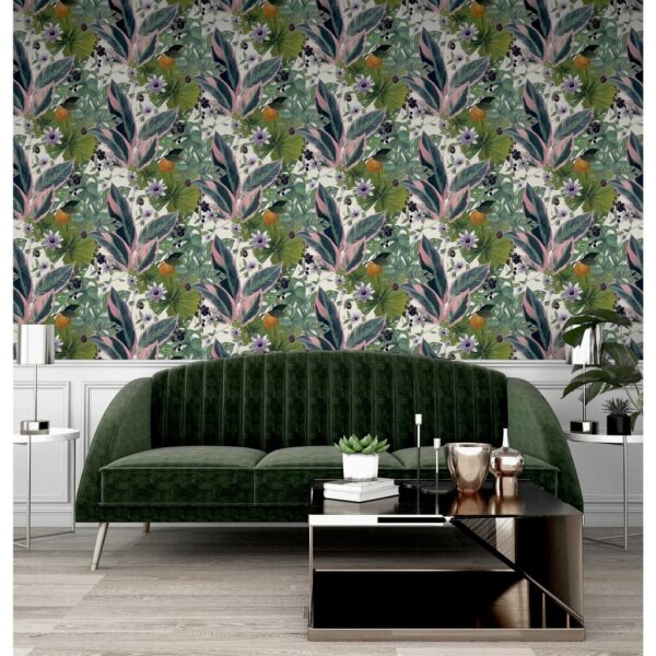 DUTCH WALLCOVERINGS Tapete Passion Flower Wei&szlig; und Gr&uuml;n