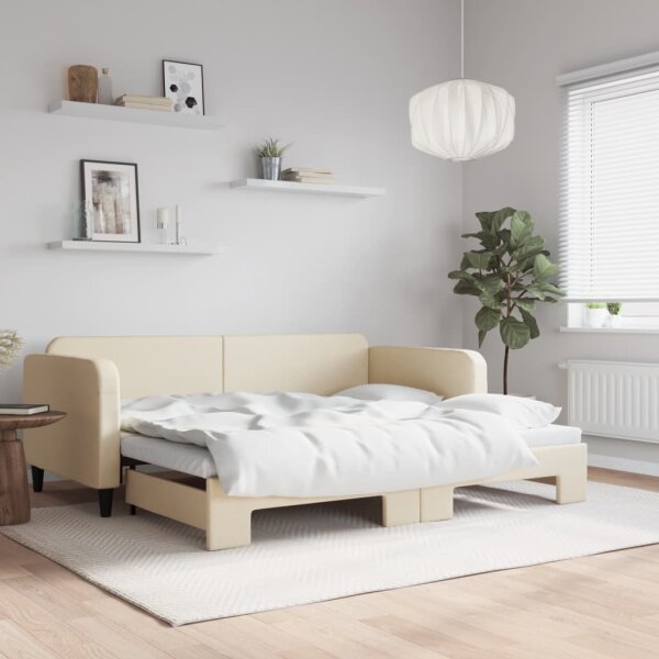 vidaXL Tagesbett Ausziehbar Creme 90x200 cm Stoff