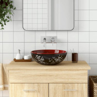 vidaXL Aufsatzwaschbecken Schwarz und Rot Rund...