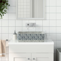 vidaXL Aufsatzwaschbecken Grau Blau Rechteckig...