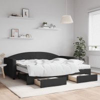 vidaXL Tagesbett Ausziehbar mit Schubladen Schwarz 90x200...