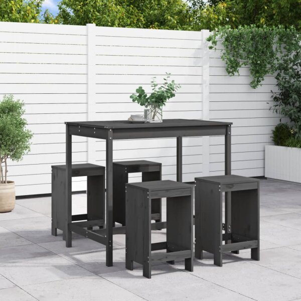 vidaXL 5-tlg. Gartenbar-Set Grau Massivholz Kiefer