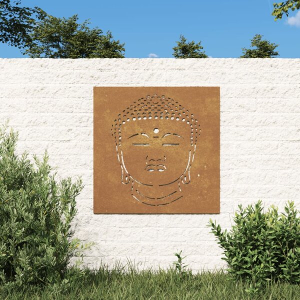 vidaXL Garten-Wanddeko 55x55 cm Cortenstahl Buddha-Kopf