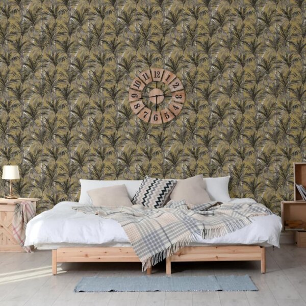 DUTCH WALLCOVERINGS Tapete Palm Trees Golden und Schwarz