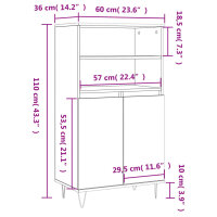 vidaXL Highboard Betongrau 60x36x110 cm Holzwerkstoff