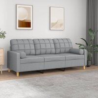 vidaXL 3-Sitzer-Sofa mit Zierkissen Hellgrau 180 cm Stoff