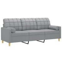 vidaXL 3-Sitzer-Sofa mit Zierkissen Hellgrau 180 cm Stoff