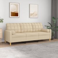 vidaXL 3-Sitzer-Sofa mit Zierkissen Creme 180 cm Stoff