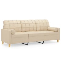 vidaXL 3-Sitzer-Sofa mit Zierkissen Creme 180 cm Stoff