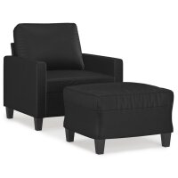 vidaXL Sessel mit Hocker Schwarz 60 cm Kunstleder