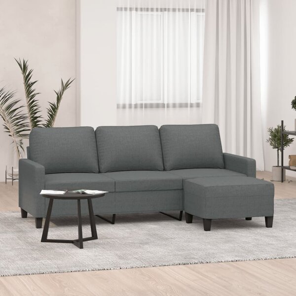 vidaXL 3-Sitzer-Sofa mit Hocker Dunkelgrau 180 cm Stoff