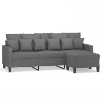 vidaXL 3-Sitzer-Sofa mit Hocker Dunkelgrau 180 cm Stoff