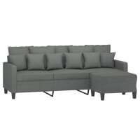 vidaXL 3-Sitzer-Sofa mit Hocker Dunkelgrau 180 cm Stoff