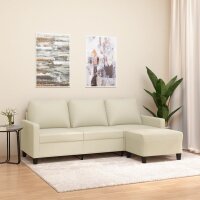 vidaXL 3-Sitzer-Sofa mit Hocker Creme 180 cm Kunstleder