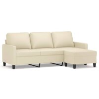 vidaXL 3-Sitzer-Sofa mit Hocker Creme 180 cm Kunstleder