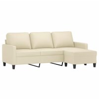 vidaXL 3-Sitzer-Sofa mit Hocker Creme 180 cm Kunstleder