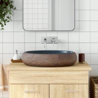 vidaXL Aufsatzwaschbecken Braun und Blau Oval 59x40x15 cm...