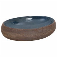 vidaXL Aufsatzwaschbecken Braun und Blau Oval 59x40x15 cm...