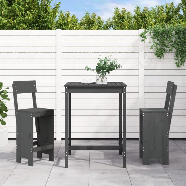 vidaXL 3-tlg. Gartenbar-Set Grau Massivholz Kiefer