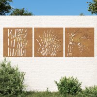 vidaXL 3-tlg. Garten-Wanddeko 55x55 cm Cortenstahl Gras-Design