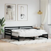 vidaXL Tagesbett Ausziehbar Schwarz 90x190 cm Massivholz...