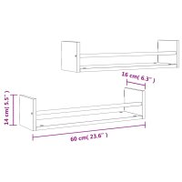 vidaXL Wandregale mit Stangen 2 Stk. Sonoma-Eiche 60x16x14 cm