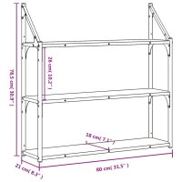 vidaXL Wandregal 3 F&auml;cher Schwarz 80x21x78,5 cm Holzwerkstoff