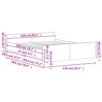 vidaXL Bettgestell mit Kopf- und Fu&szlig;teil Grau Sonoma 140x200 cm