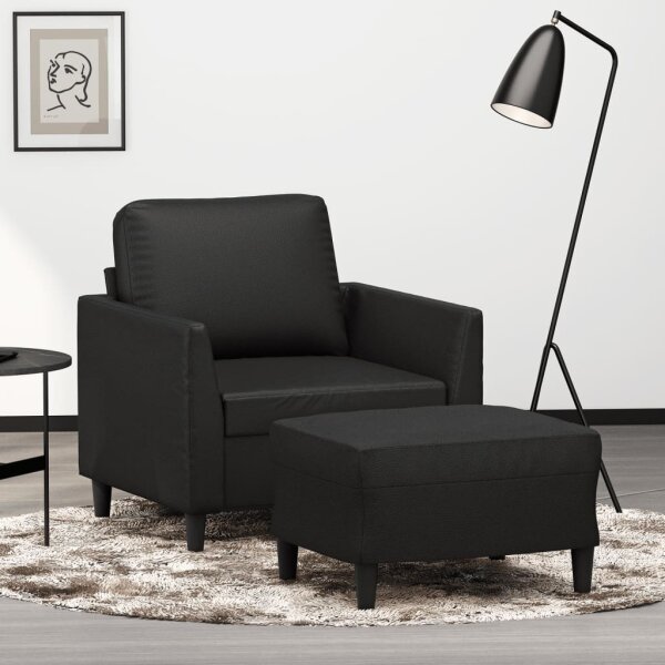 vidaXL Sessel mit Hocker Schwarz 60 cm Kunstleder