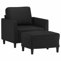 vidaXL Sessel mit Hocker Schwarz 60 cm Kunstleder