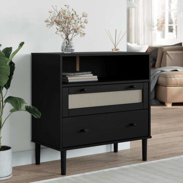 vidaXL Sideboard SENJA Rattan-Optik Schwarz 80x40x80 cm Kiefernholz