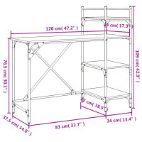 vidaXL Computertisch mit Regalen Grau Sonoma 120x47x109 cm