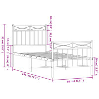 vidaXL Bettgestell mit Kopf- und Fu&szlig;teil Metall Schwarz 75x190 cm