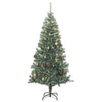 vidaXL K&uuml;nstlicher Weihnachtsbaum 300 LEDs &amp; Kugeln Beschneit 240 cm