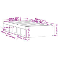 vidaXL Bettgestell R&auml;uchereiche 90x190 cm