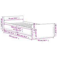 vidaXL Bettgestell Grau Sonoma 75x190 cm Holzwerkstoff