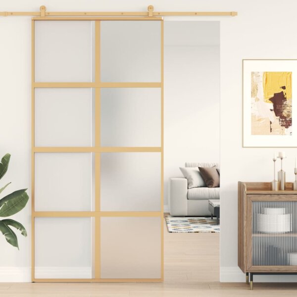 vidaXL Schiebet&uuml;r Golden 102,5x205 cm Matt ESG-Glas und Aluminium