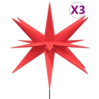 vidaXL LED-Weihnachtssterne 3 Stk. mit Erdspie&szlig;en Faltbar Rot 35 cm