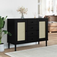 vidaXL Sideboard SENJA Rattan-Optik Schwarz 112x40x80 cm Kiefernholz