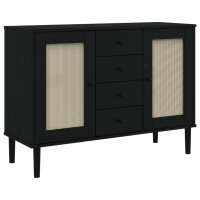 vidaXL Sideboard SENJA Rattan-Optik Schwarz 112x40x80 cm Kiefernholz