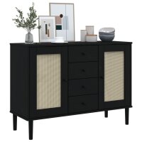 vidaXL Sideboard SENJA Rattan-Optik Schwarz 112x40x80 cm Kiefernholz