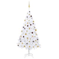 vidaXL K&uuml;nstlicher Weihnachtsbaum mit Beleuchtung &amp; Kugeln Wei&szlig; 240 cm
