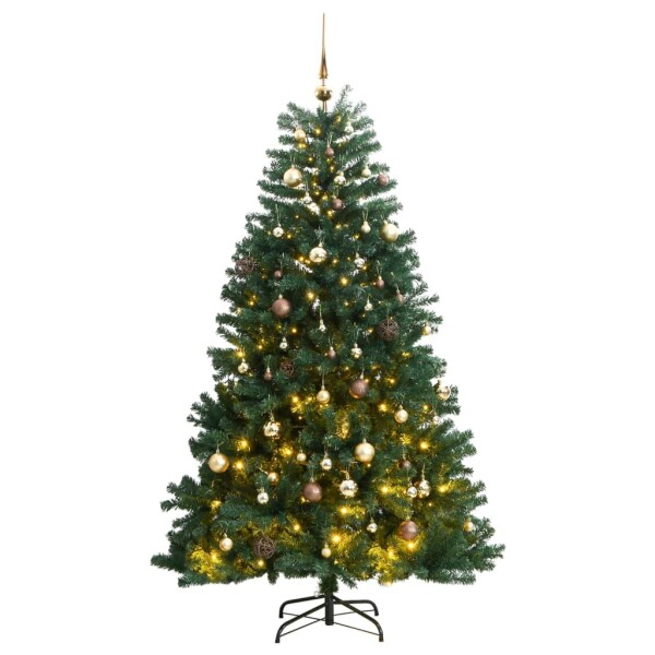 vidaXL K&uuml;nstlicher Weihnachtsbaum Klappbar 300 LEDs &amp; Kugeln 180 cm