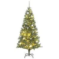 vidaXL Künstlicher Weihnachtsbaum 300 LEDs & Kugeln Beschneit 180 cm