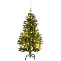 vidaXL Künstlicher Weihnachtsbaum Klappbar 150 LEDs & Kugeln 120 cm