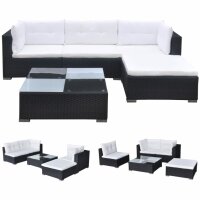 vidaXL 5-tlg. Garten-Lounge-Set mit Kissen Poly Rattan Schwarz