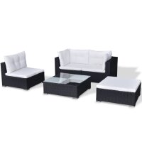 vidaXL 5-tlg. Garten-Lounge-Set mit Kissen Poly Rattan Schwarz