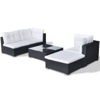 vidaXL 5-tlg. Garten-Lounge-Set mit Kissen Poly Rattan Schwarz