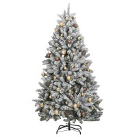 vidaXL K&uuml;nstlicher Weihnachtsbaum Klappbar 300 LEDs &amp; Kugeln 180 cm